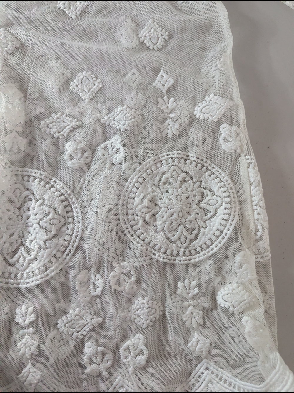 White Embroidered Mesh Lace Kimono Cardigan Boho Sheer Open Front Cover Up - Picture 4 of 4